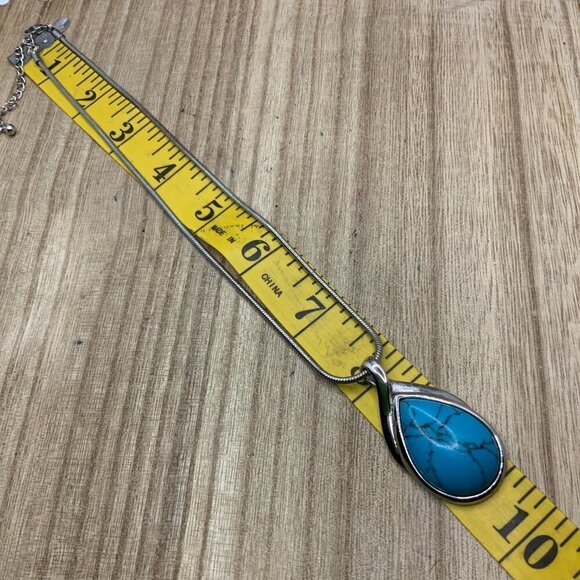 Lia Sophia “Mohave” Genuine Turquoise Teardrop Pendant Silver Tone Necklace - Picture 5 of 5